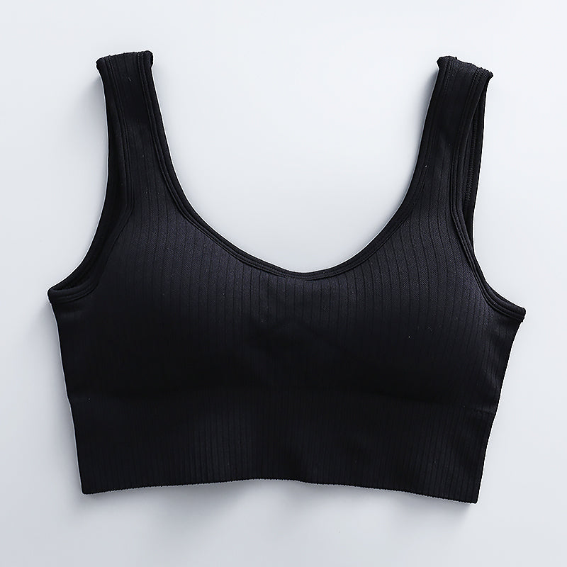 Seamless Ribbed Crop Tank High Waist Bike Short Set - Black - IVYPHANT