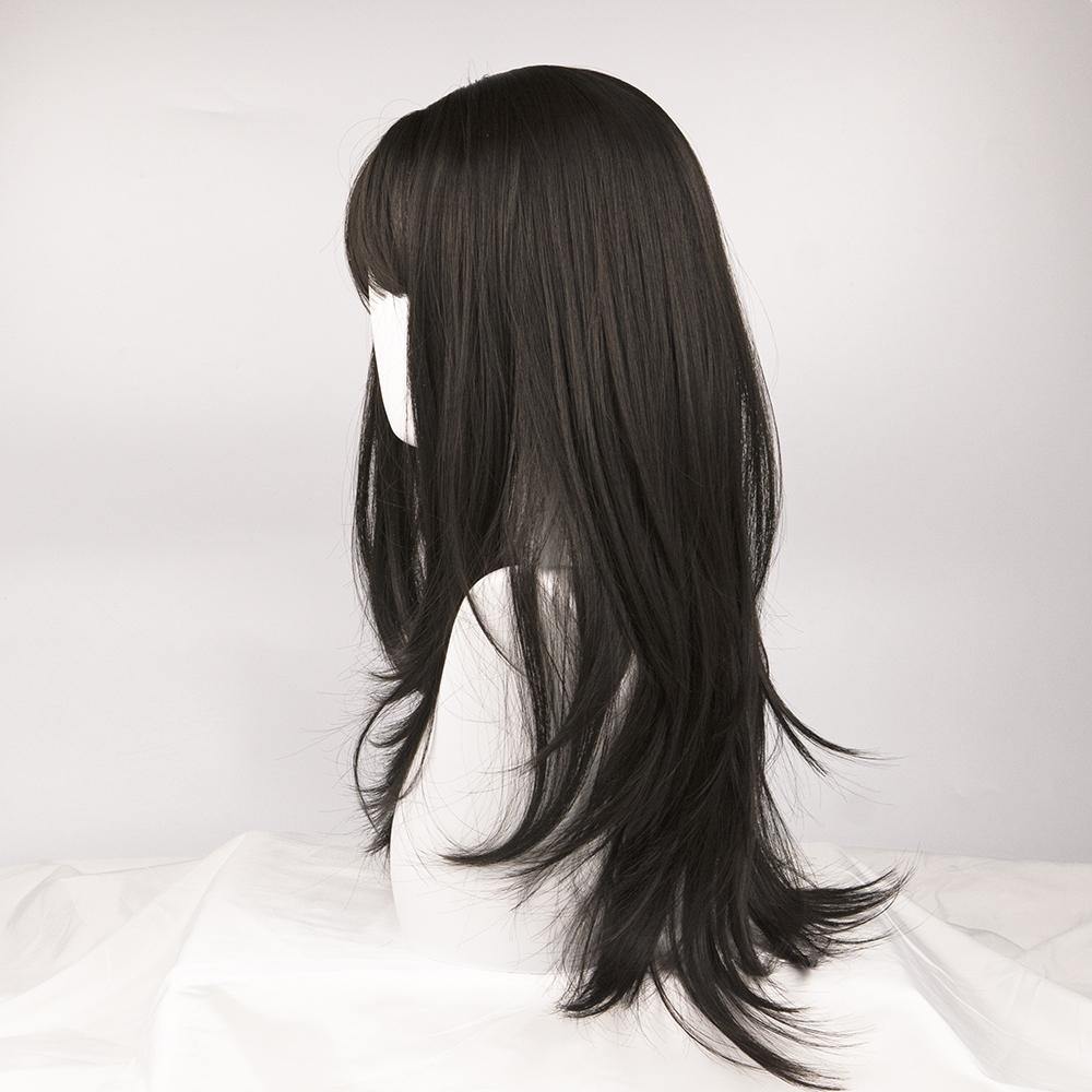 Long Straight Wig with Bangs - Dark Brown - IVYPHANT