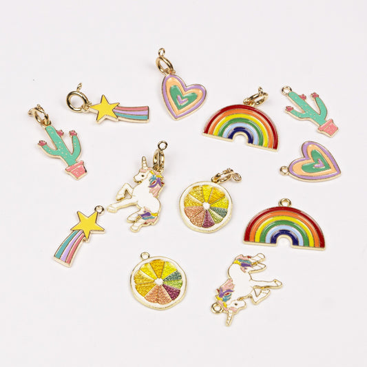 12-Piece Enamel Charm Set for Shoe Laces and Accessories - Colorful Skate and Rainbow Designs