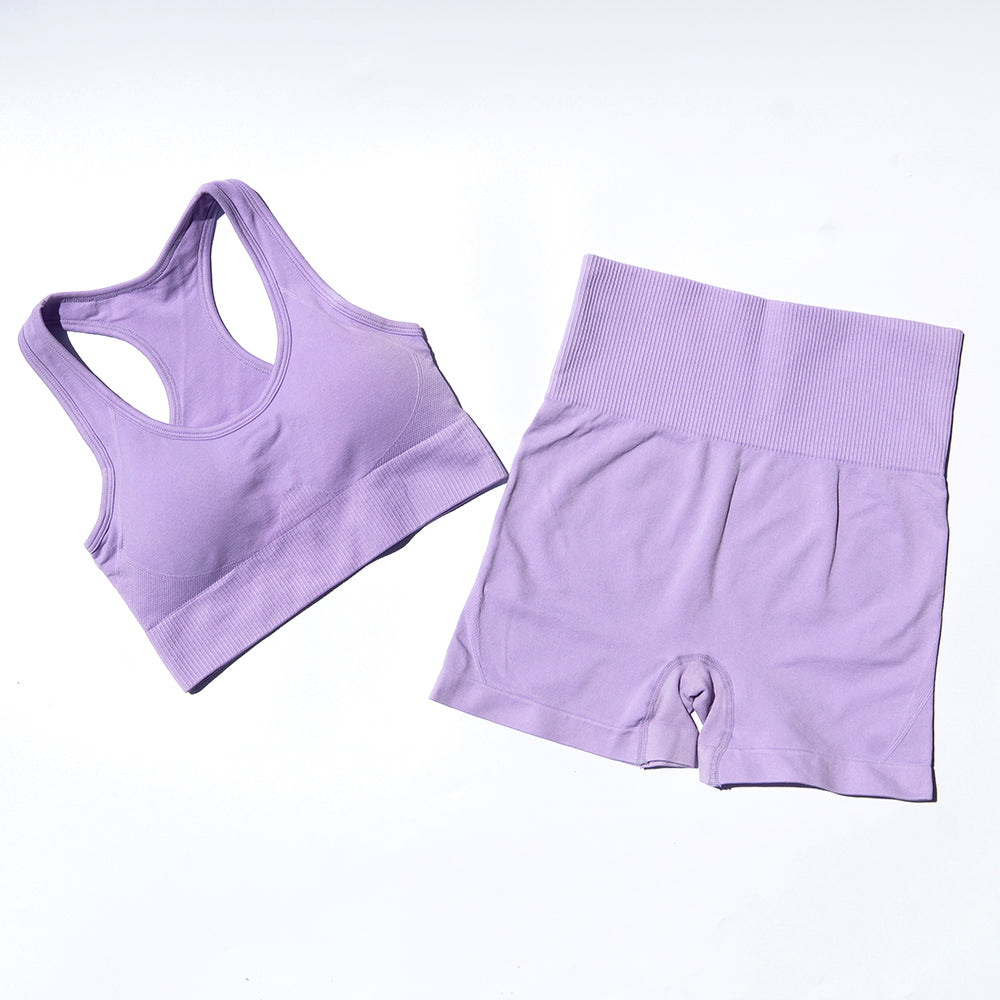 Crop Tank High Waist Bike Short Set - Lilac - IVYPHANT