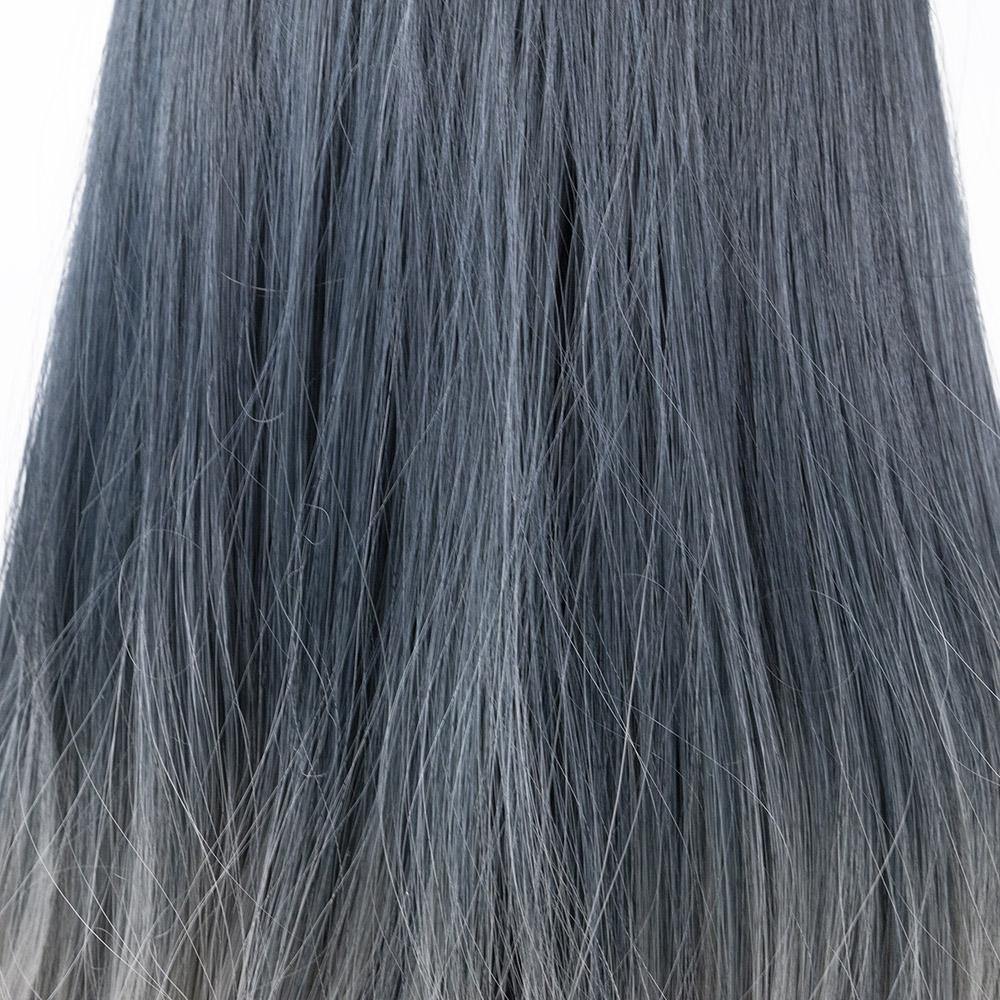 Midnight Blue To Ash Grey Ombre Long Length Wig With Bangs - IVYPHANT