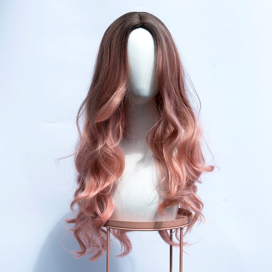 Ombre Brown to Hot Pink Long Length Wavy Wig - IVYPHANT