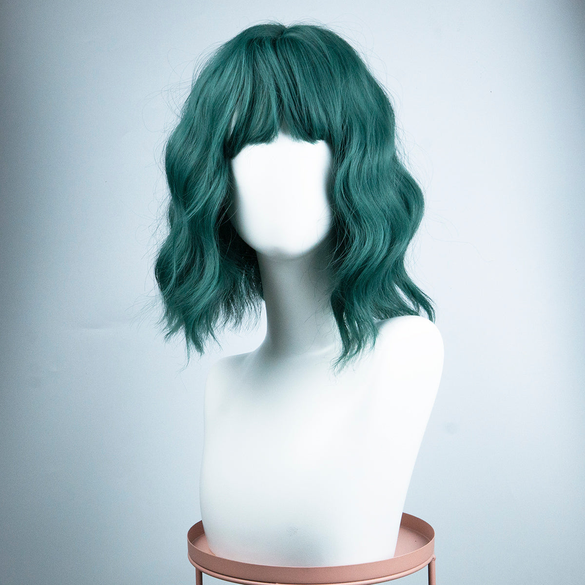 Green Wavy Short Bob Wig With Air Bangs - IVYPHANT