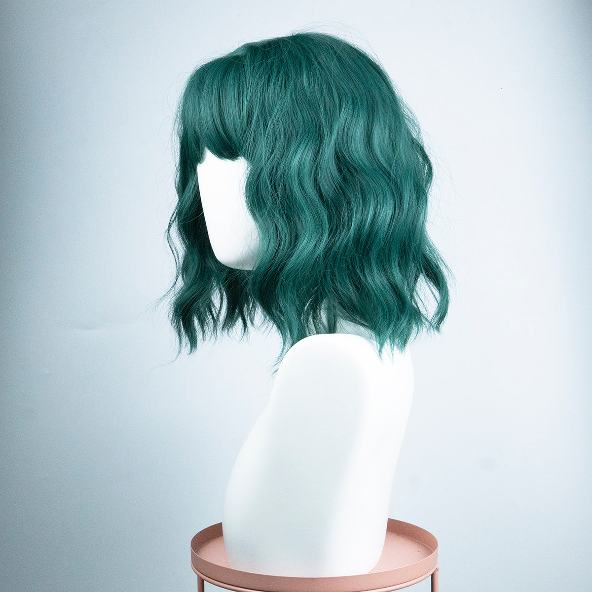 Green Wavy Short Bob Wig With Air Bangs - IVYPHANT