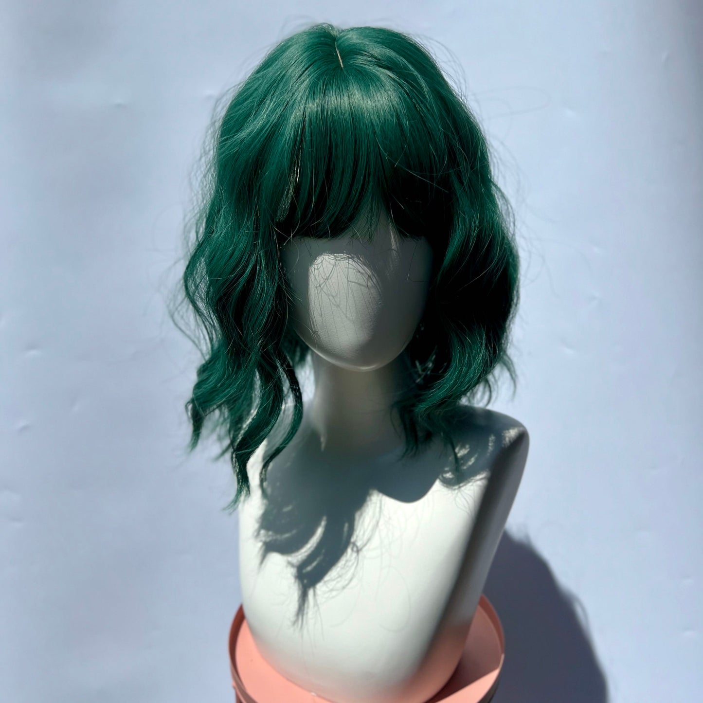 Green Wavy Short Bob Wig With Air Bangs - IVYPHANT